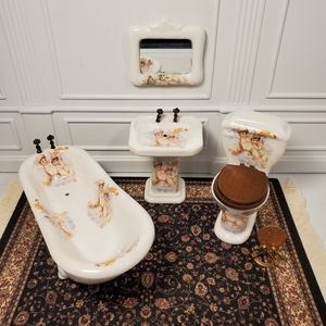 Rachel Munday Hand Decorated English Miniature Cherb Bathroom Set Extremely Rare